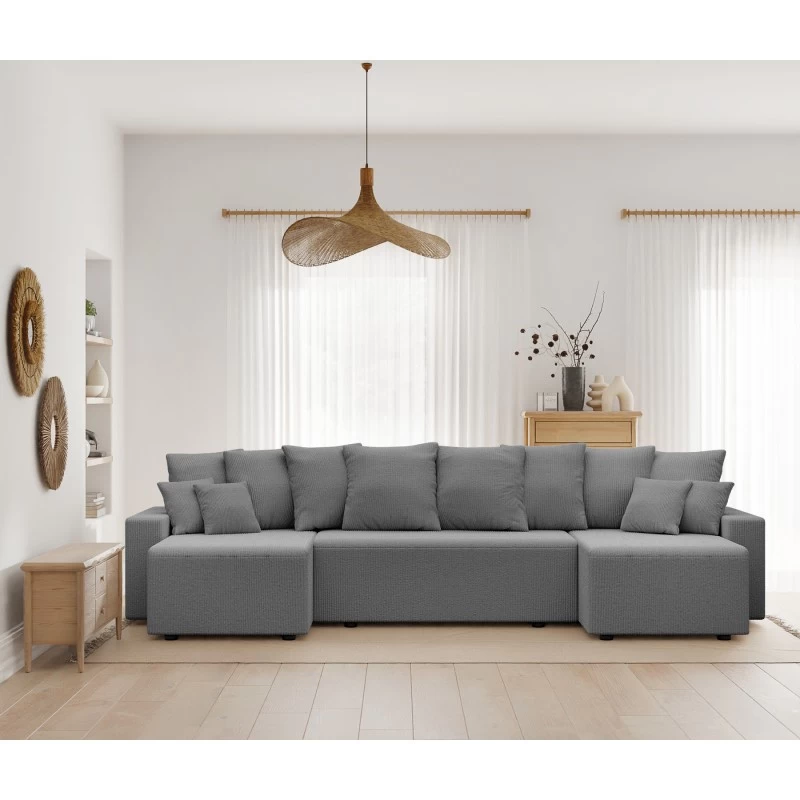 Canapé Panoramique ALMA Convertible Velours Côtelé Gris Souris 6 Places 1 Canapé Panoramique ALMA Convertible Velours Côtelé Gris Souris 6 Places