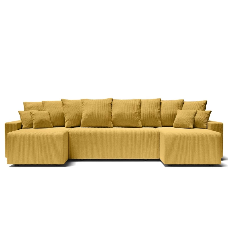 Canapé Panoramique ALMA Convertible Velours Côtelé Jaune 6 Places 2 Canapé Panoramique ALMA Convertible Velours Côtelé Jaune 6 Places – Image 2