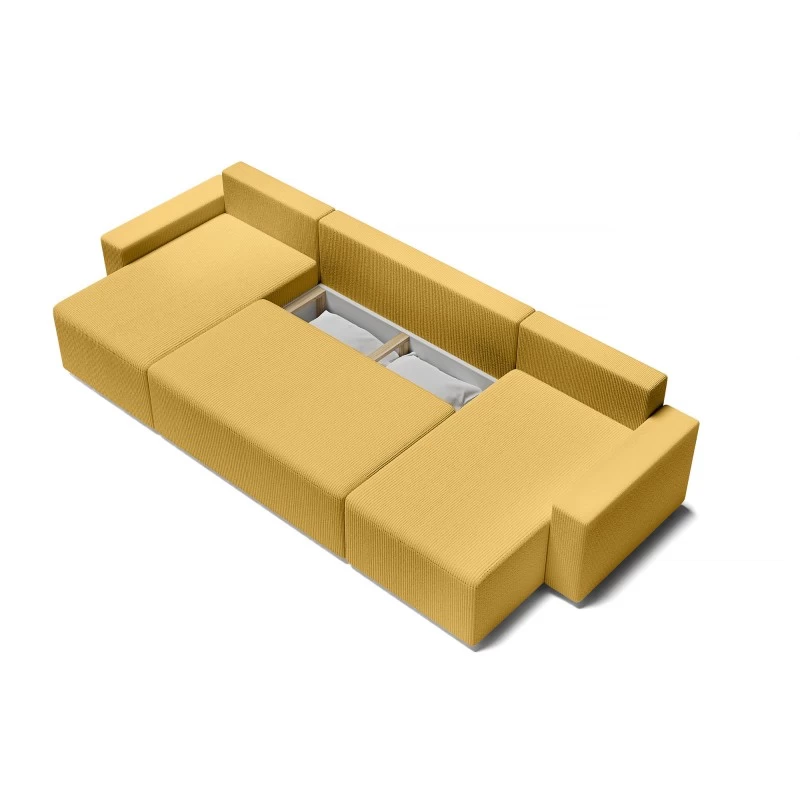 Canapé Panoramique ALMA Convertible Velours Côtelé Jaune 6 Places 5 Canapé Panoramique ALMA Convertible Velours Côtelé Jaune 6 Places – Image 5