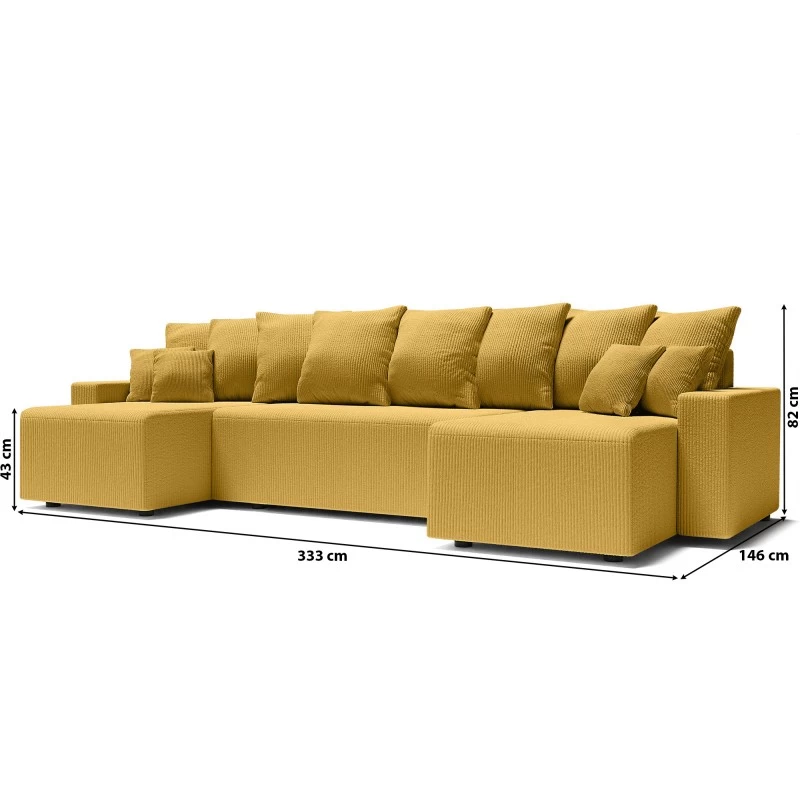 Canapé Panoramique ALMA Convertible Velours Côtelé Jaune 6 Places 10 Canapé Panoramique ALMA Convertible Velours Côtelé Jaune 6 Places – Image 10
