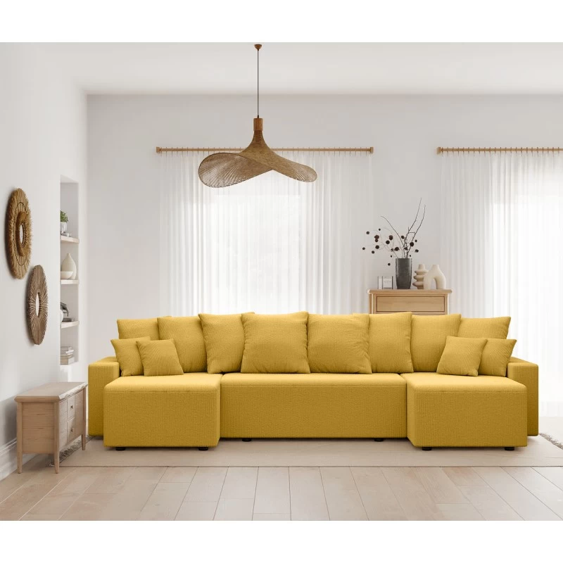 Canapé Panoramique ALMA Convertible Velours Côtelé Jaune 6 Places 1 Canapé Panoramique ALMA Convertible Velours Côtelé Jaune 6 Places