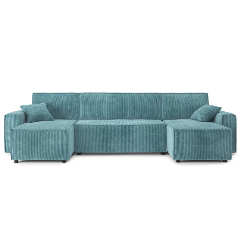 Canapé Panoramique MIRA Convertible Velours Côtelé Bleu 6 Places 2 Canapé Panoramique MIRA Convertible Velours Côtelé Bleu 6 Places – Image 2