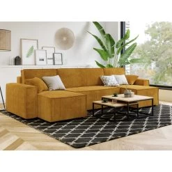Canapé Panoramique MIRA Convertible Velours Côtelé Moutarde 6 Places -Canapé Rêve Promos Magasin canape panoramique mira convertible velours cotele moutarde 5 plcs 6