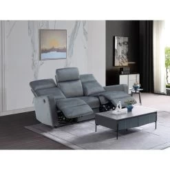 Canapé Relax LOVA En Velours Gris Avec Fonction électrique -Canapé Rêve Promos Magasin canape relax lova velours gris electrique 3 places 5