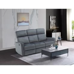 Canapé Relax LOVA En Velours Gris Avec Fonction électrique -Canapé Rêve Promos Magasin canape relax lova velours gris electrique 3 places 6
