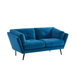Lot De Canapés THELMA En Velours Bleu Fixe -Canapé Rêve Promos Magasin canape thelma 32 velours bleu lot canapes 3places 2places 4