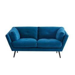 Lot De Canapés THELMA En Velours Bleu Fixe -Canapé Rêve Promos Magasin canape thelma 32 velours bleu lot canapes 3places 2places 5