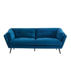 Lot De Canapés THELMA En Velours Bleu Fixe -Canapé Rêve Promos Magasin canape thelma 32 velours bleu lot canapes 3places 2places 8