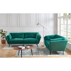 Lot De Canapés THELMA En Velous Vert Fixe -Canapé Rêve Promos Magasin canape thelma 32 velours vert lot canapes 3places 2places 2