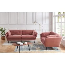 Lot De Canapés THELMA En Velours Vieux Rose Fixe -Canapé Rêve Promos Magasin canape thelma 32 velours vieux rose lot canapes 3places 2places 2