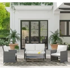 Salon De Jardin CLEO En Résine Tressée Noire 4 Places