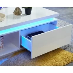 Table Basse à LED COSMOS Laqué Blanc Brillant 120cm -Canapé Rêve Promos Magasin cosmos6 table basse blanche 1