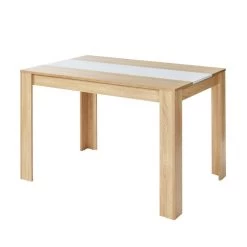 Table à Manger DAMIA Blanc Et Effet Chêne 120cm -Canapé Rêve Promos Magasin damia table de sejour 120 cm 5