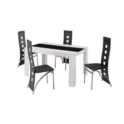 Ensemble Repas DAMIA Blanc Et Noir 4 Personnes 140cm -Canapé Rêve Promos Magasin damia140set4 ensemble repas 1