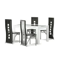 Ensemble Repas DAMIA Blanc Et Noir 4 Personnes 140cm -Canapé Rêve Promos Magasin damia140set4 ensemble repas 3