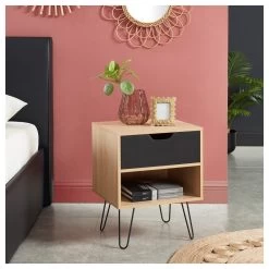 Lot De 2 Tables De Chevet DUO Noir Et Effet Chêne 1 Tiroir 40cm