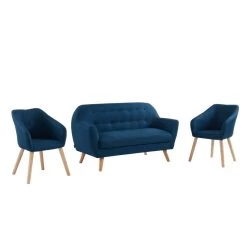 Ensemble HILDA En Tissu Bleu 1 Canapé Et 2 Fauteuils -Canapé Rêve Promos Magasin ensemble canapefauteuil hilda tissu bleu canape 2 places 2 fauteuils 4