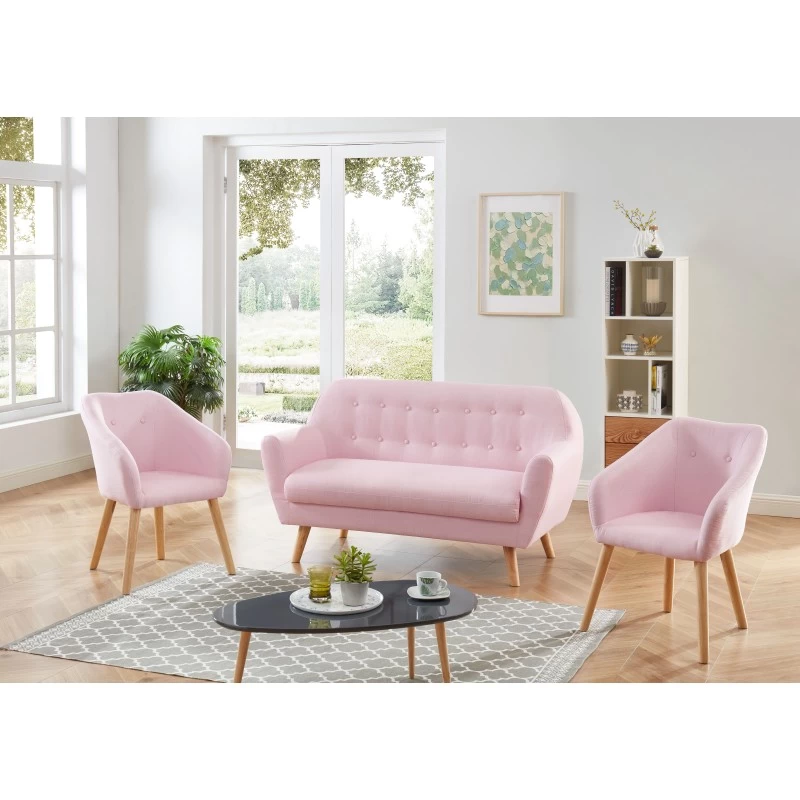 Ensemble HILDA En Tissu Rose 1 Canapé Et 2 Fauteuils 1 Ensemble HILDA En Tissu Rose 1 Canapé Et 2 Fauteuils