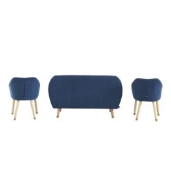 Ensemble HILDA En Velours Côtelé Bleu Avec Piètement Bois Et Doré 1 Canapé Et 2 Fauteuils -Canapé Rêve Promos Magasin ensemble hilda en velours cotele bleu pieds dore 1 canape et 2 fauteuils 3