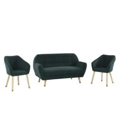 Ensemble HILDA En Velours Côtelé Vert Avec Piètement Bois Et Doré 1 Canapé Et 2 Fauteuils -Canapé Rêve Promos Magasin ensemble hilda en velours cotele vert pieds dore 1 canape et 2 fauteuils 2
