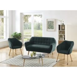 Ensemble HILDA En Velours Côtelé Vert Avec Piètement Bois Et Doré 1 Canapé Et 2 Fauteuils -Canapé Rêve Promos Magasin ensemble hilda en velours cotele vert pieds dore 1 canape et 2 fauteuils 4