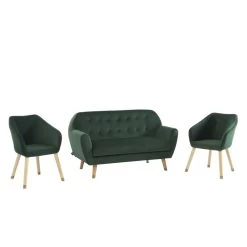 Ensemble HILDA En Velours Vert Avec Piètement Bois Et Doré 1 Canapé Et 2 Fauteuils -Canapé Rêve Promos Magasin ensemble hilda en velours vert pieds bois dore 1 canape et 2 fauteuils 2