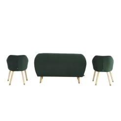Ensemble HILDA En Velours Vert Avec Piètement Bois Et Doré 1 Canapé Et 2 Fauteuils -Canapé Rêve Promos Magasin ensemble hilda en velours vert pieds bois dore 1 canape et 2 fauteuils 3