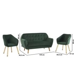 Ensemble HILDA En Velours Vert Avec Piètement Bois Et Doré 1 Canapé Et 2 Fauteuils -Canapé Rêve Promos Magasin ensemble hilda en velours vert pieds bois dore 1 canape et 2 fauteuils 5