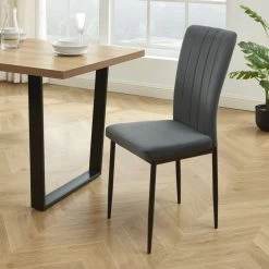 Ensemble Repas FELIX Effet Chêne Et Velours Gris 4 Chaises -Canapé Rêve Promos Magasin ensemble repas felix effet chene et velours gris 4 chaises 2