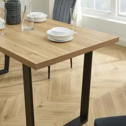 Ensemble Repas FELIX Effet Chêne Et Velours Gris 4 Chaises -Canapé Rêve Promos Magasin ensemble repas felix effet chene et velours gris 4 chaises 3