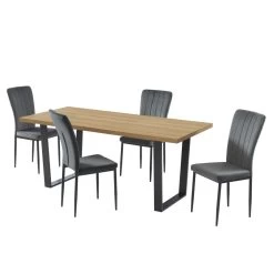 Ensemble Repas FELIX Effet Chêne Et Velours Gris 4 Chaises -Canapé Rêve Promos Magasin ensemble repas felix effet chene et velours gris 4 chaises 4