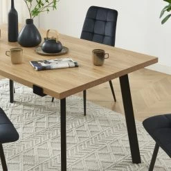 Ensemble Repas FELIX Effet Chêne Et Velours Noir 4 Chaises -Canapé Rêve Promos Magasin ensemble repas felix effet chene et velours noir 4 chaises 2