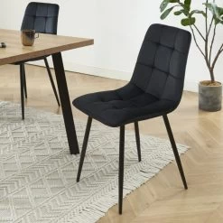 Ensemble Repas FELIX Effet Chêne Et Velours Noir 4 Chaises -Canapé Rêve Promos Magasin ensemble repas felix effet chene et velours noir 4 chaises 3