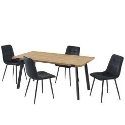 Ensemble Repas FELIX Effet Chêne Et Velours Noir 4 Chaises -Canapé Rêve Promos Magasin ensemble repas felix effet chene et velours noir 4 chaises 4