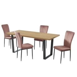 Ensemble Repas FELIX Effet Chêne Et Velours Rose 4 Chaises -Canapé Rêve Promos Magasin ensemble repas felix effet chene et velours rose 4 chaises 4