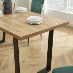 Ensemble Repas FELIX Effet Chêne Et Velours Vert 4 Chaises -Canapé Rêve Promos Magasin ensemble repas felix effet chene et velours vert 4 chaises 3