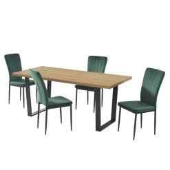 Ensemble Repas FELIX Effet Chêne Et Velours Vert 4 Chaises -Canapé Rêve Promos Magasin ensemble repas felix effet chene et velours vert 4 chaises 4