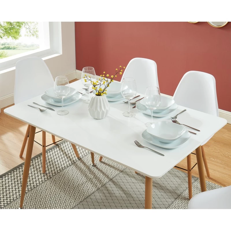 Ensemble Repas KITTOS Laqué Blanc Mat 4 Personnes 120cm 2 Ensemble Repas KITTOS Laqué Blanc Mat 4 Personnes 120cm – Image 2