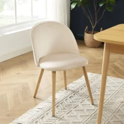 Ensemble Repas MACARON Effet Chêne Et Velours Beige 4 Chaises -Canapé Rêve Promos Magasin ensemble repas macaron effet chene et velours beige 4 chaises 2