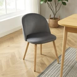 Ensemble Repas MACARON Effet Chêne Et Velours Gris 4 Chaises -Canapé Rêve Promos Magasin ensemble repas macaron effet chene et velours gris 4 chaises 2
