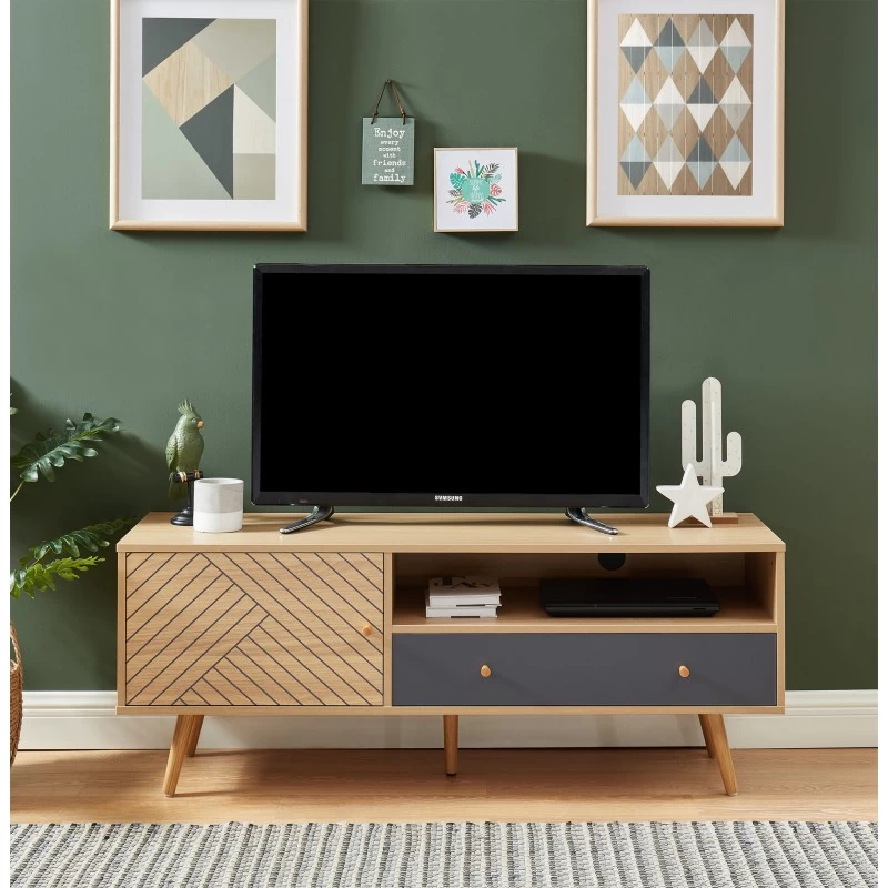 Meuble Tv ETNIK Gris Et Effet Bois 130cm 1 Meuble Tv ETNIK Gris Et Effet Bois 130cm