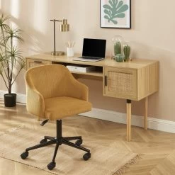 Fauteuil De Bureau BARNABE En Velours Côtelé Ocre
