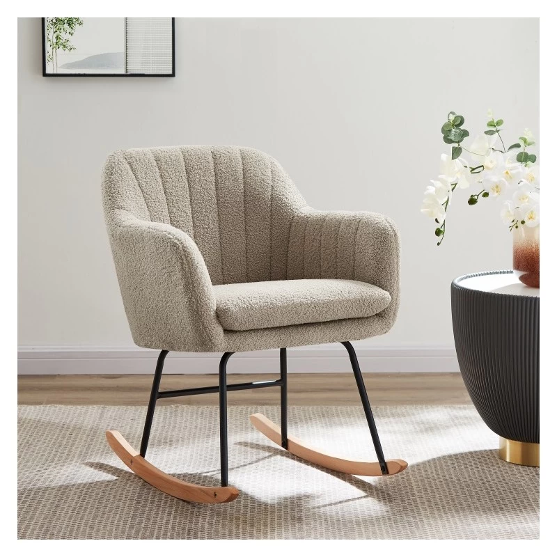 Fauteuil ELSA à Bouclette Beige Rocking Chair 1 Fauteuil ELSA à Bouclette Beige Rocking Chair