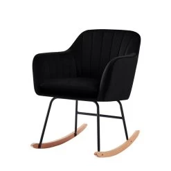 Fauteuil ELSA En Velours Noir Rocking Chair -Canapé Rêve Promos Magasin fauteuil elsa velours noir rocking chair 1