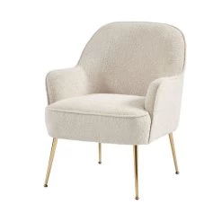 Fauteuil MARCELINO En Tissu Bouclette Beige Avec Piètement Doré -Canapé Rêve Promos Magasin fauteuil marcelino en tissu beige avec pieds dore 1