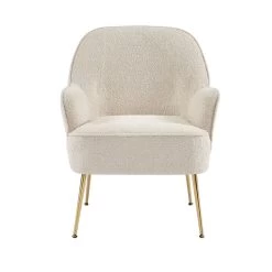 Fauteuil MARCELINO En Tissu Bouclette Beige Avec Piètement Doré -Canapé Rêve Promos Magasin fauteuil marcelino en tissu beige avec pieds dore 2