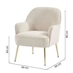 Fauteuil MARCELINO En Tissu Bouclette Beige Avec Piètement Doré -Canapé Rêve Promos Magasin fauteuil marcelino en tissu beige avec pieds dore 5