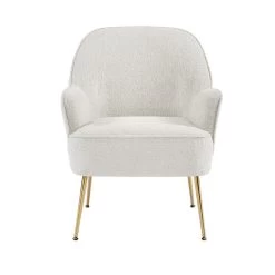 Fauteuil MARCELINO En Tissu Bouclette Blanc Avec Piètement Doré -Canapé Rêve Promos Magasin fauteuil marcelino en tissu blanc avec pieds dore 2