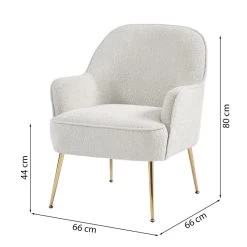 Fauteuil MARCELINO En Tissu Bouclette Blanc Avec Piètement Doré -Canapé Rêve Promos Magasin fauteuil marcelino en tissu blanc avec pieds dore 5