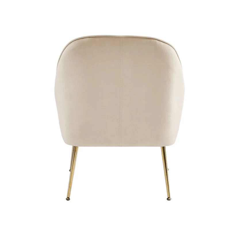 Fauteuil MARCELINO En Velours Beige Avec Piètement Doré 4 Fauteuil MARCELINO En Velours Beige Avec Piètement Doré – Image 4